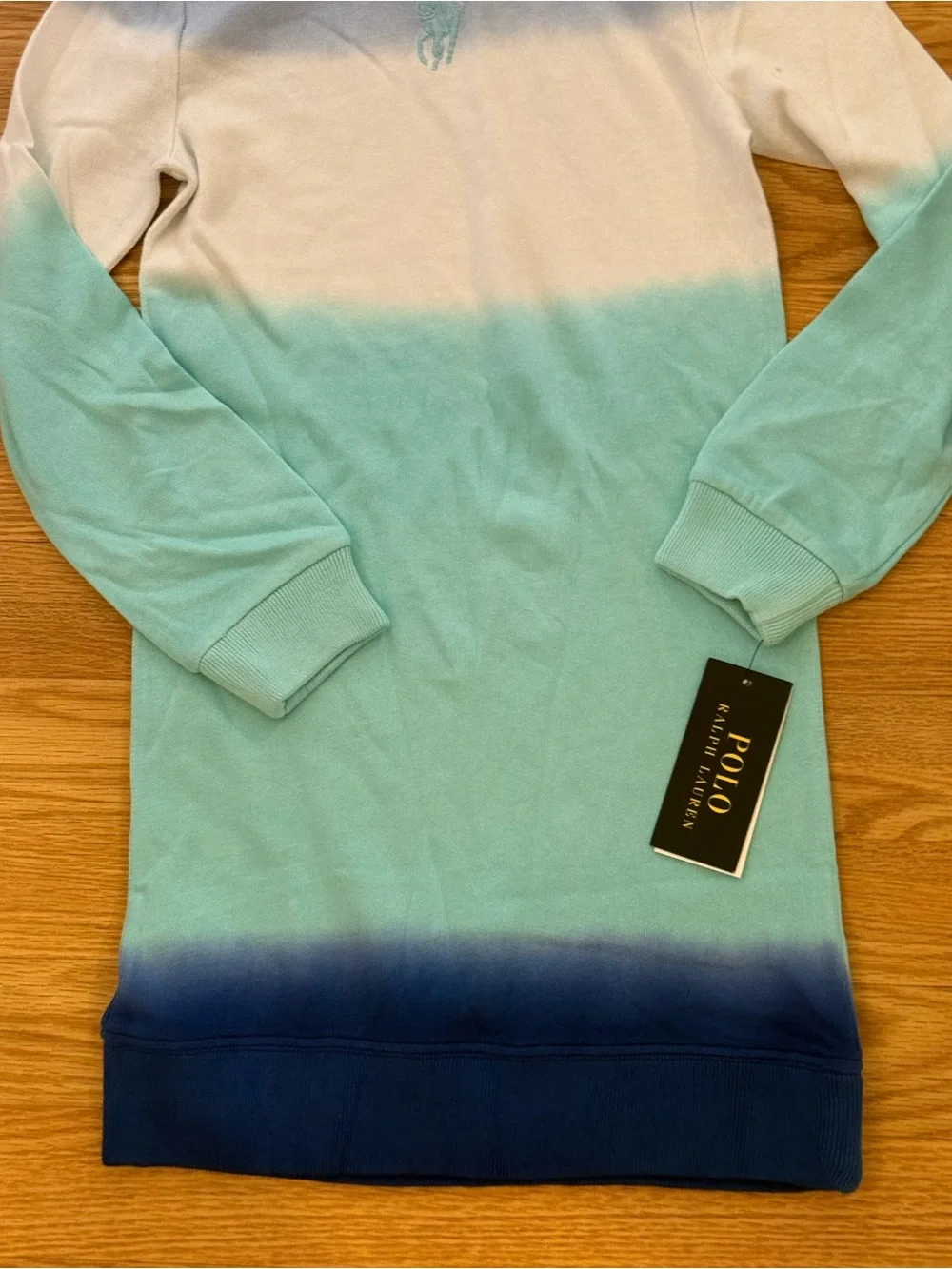 New with tag Ralph Lauren Blue, White & Mint Ombre Hoodie Dress girls